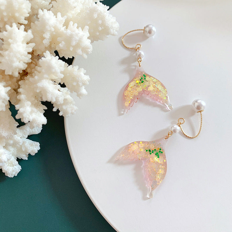 Wholesale Pearl Earrings Colorful Sequin Fishtail Alloy Earrings